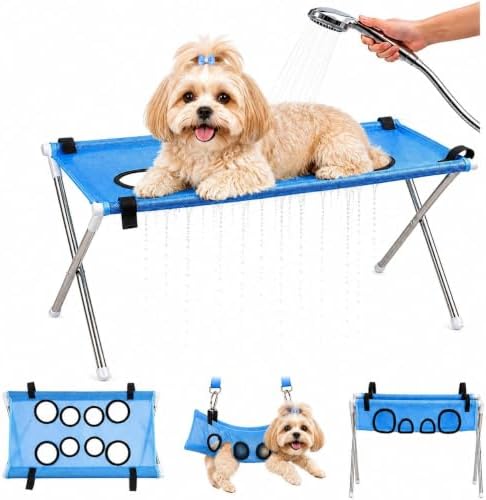 Dog Grooming Hammock Stand, Foldable Pet Bathing Stand (Blue B)