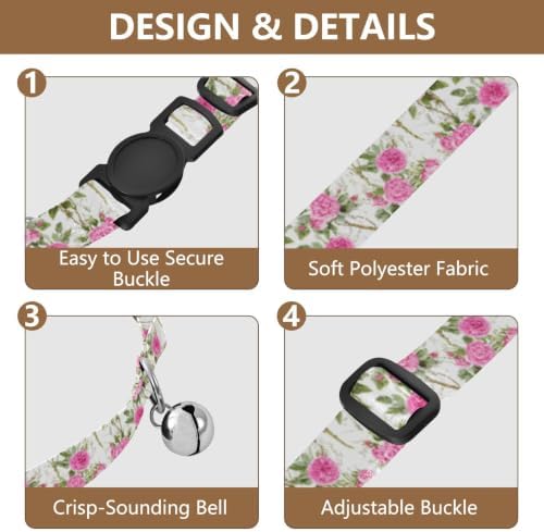 2 Pack Cats Collar Floral Roses Puppy Collar with Bell, Adjustable 10.6 to 17.1 Inches