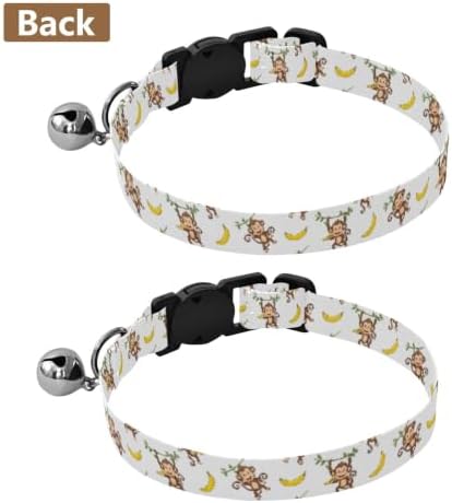 Cartoon Monkeys Hanging Bananas Collars for Puppies, 2 Pack Cat Collar Breakaway with Bell