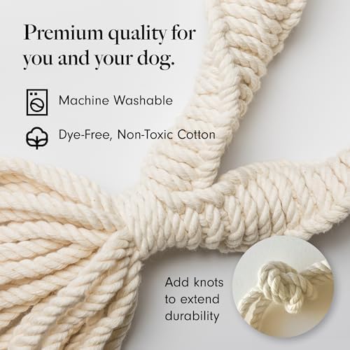 LAY LO Natural Cotton Dog Rope Toy for Small & Medium Dogs, Non-Toxic Rope Toy, 2-Pack Puppy Teething Toy, Durable Boho Dog Toys with Handle