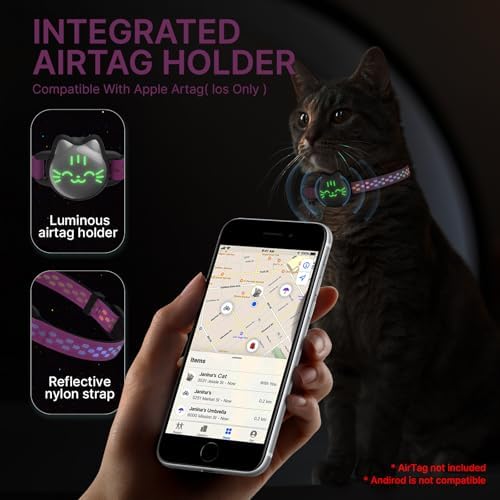 AirTag Cat Collar, Reflective Breakaway Collar, Hidden Holder with Bell | Compatible with Apple AirTag 1st & 2nd Gen, Lightweight Water-Resistant Strap for Cats, AirTag Not Included