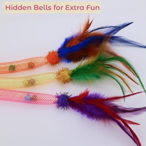Cat Toys for Indoor Cats, Interactive Wand Toy 3 Pack with Feather and Bell