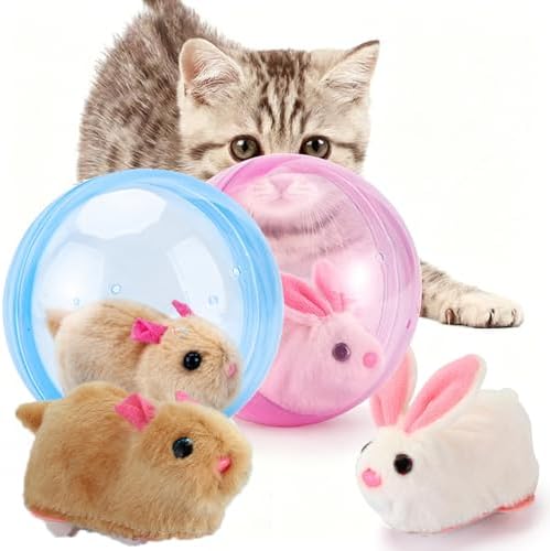 Automatic Animal Pet Rolling Ball,Hamster Ball for Cats Interactive,Hamster in Rolling Balls Smart Cat Toy (Blue+Pink)