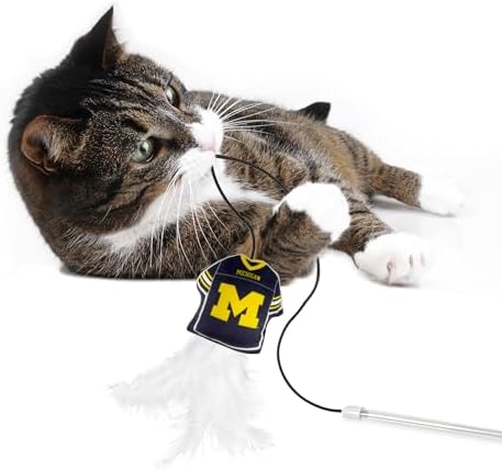 Pets First NCAA Michigan Wolverines Team Jersey Wand with CAT NIP, Cat Toy Jersey Shaped Plush Teaser Toy for Cats & Kittens - Interactive Pet Toy for Play & Exercise