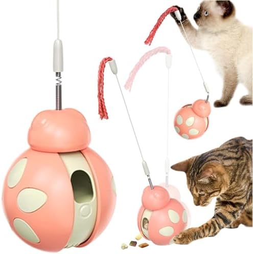 Interactive Pet Toy with Food Dispenser, Tumbler Beetle-Shaped Feeder with High-Bounce Teaser Wand, Stress Relief for Cats and Dogs