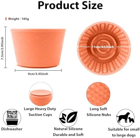 Dog Slow Feeder Lick Bowl - Non-Slip Licking Treat Dispenser for Small Medium Large Dogs, Promotes Anxiety Relief & Prevents Choking, Easy to Clean Feeding Bowl (Light Orange, S)