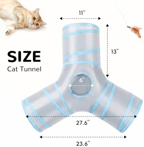 Tempcore Cat Tunnel, 3-Way Collapsible Toy for Indoor Cats, Grey & Blue