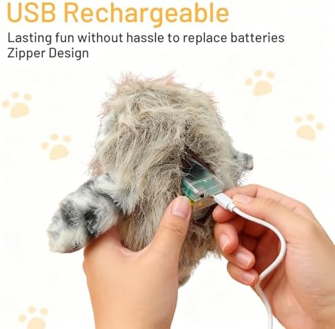 Puffluv Flapping Cat Toy,Can NOT Fly Chirping Owl Interactive 3-Mode Flapping Bird, Rechargeable USB with Catnip Pouch for Indoor Kitty Playful Exercise Reduce Boredroom