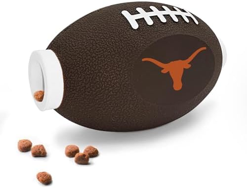 Pets First NCAA Texas Longhorns Football Treat Dispensing Toy for Dogs and Cats, Rubber Ball Pet Toy, Interactive Fun Doggie Treat Toy, Natural Rubber Feeding Toy (TX-3622)