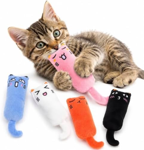Plush Catnip Cat Toy with Crinkle Paper – Interactive Cat Kicker Toy for Indoor Cats, Soft Stuffed Kitten Toy, Set of 5 -Kitty Whiskers Playhouse