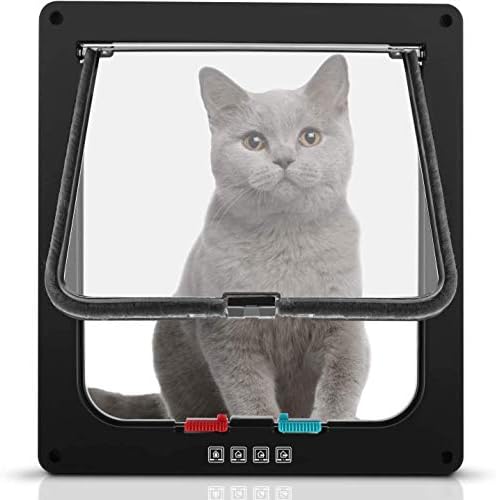 Sailnovo Large Cat Flap, 4-Way Magnetic Closure, Easy Installation Cat Door, Pet Door with Telescopic Frame, Silent Weatherproof Pet Flap in Wall/Wooden Door/Upvc Inner Door (Black, XL)