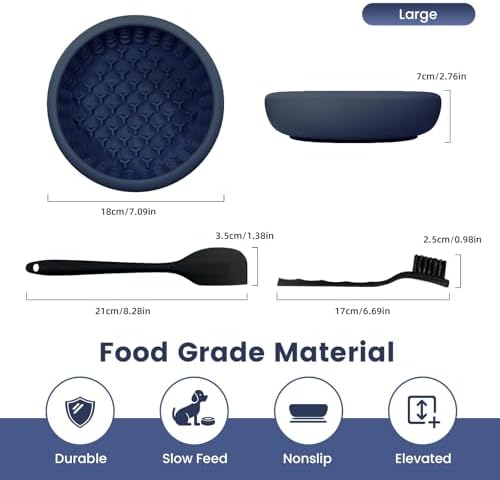 Dog Licking Bowl,Slow Feeder Dog Freeze Bowl, Anxiety Relief Treat Dispenser, Silicone Anti-chocking Pet Dish, Non-Slip Interactive Entertainment Puzzle Toy for Mediuml&Large -Dark Blue