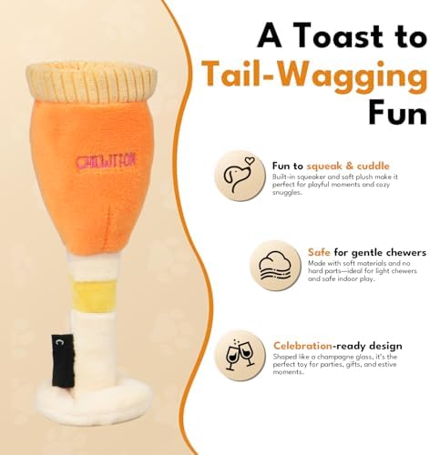 CHEWFFON Birthday Dog Toy, Champagne Glass Plush Squeaky Toy