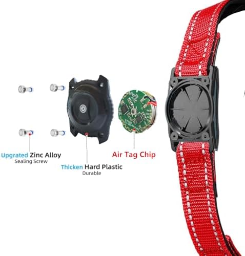 Tracking Collar for Dogs Waterproof Adjustable Air Tag Dog Collar Holder, Comfortable Dog Collars for Small Medium Large Dogs (Red, M)