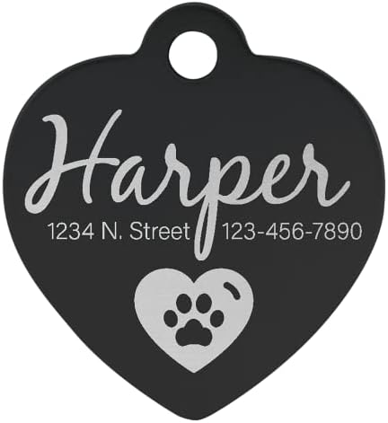 Signature Custom Laser Engraved Anodized Aluminum Pet ID Tags (Black, Heart 1 1/4" x 1 1/4")