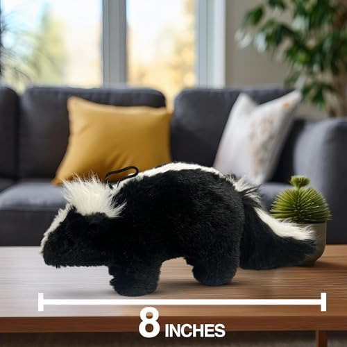 Skunk Dog Toy w/ Squeaker | Squeaky Plush Skunk Dogs Toys | Stuffed Chew Dog Toy | Realistic Animal Dogs Toys | Interactive Squeaky Doggy Accessories | Small/Medium/Large Breed | Black/White | 8"