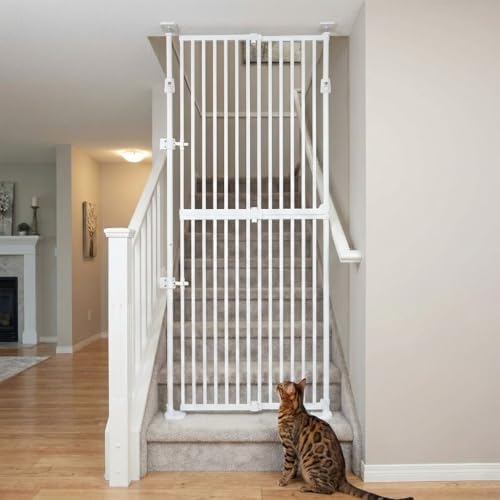 unipaws 75" H Extra Tall Cat Safety Gate, Auto Closing and No Drilling | Fit for 21"-34" Wide and 75"-98" Height Opening, Fit for Doorway Hallway Stairs, Cat Dog Proof, Indoor Use, White