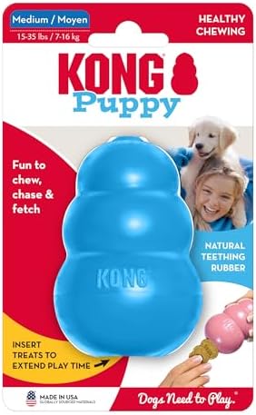 KONG Puppy Classic Toy – 2 Pack – Soft Natural Rubber for Teething, Enrichment, Crate Training & Chew Behavior Training (Medium)