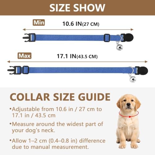 Blue Gradient Pet Collars 2 Pack Soft Polyester Pet Collar Adjustable 10.6 to 17.1 Inches