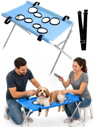 2-in-1 Foldable Pet Grooming Bed, Portable Dog Washing Station，A