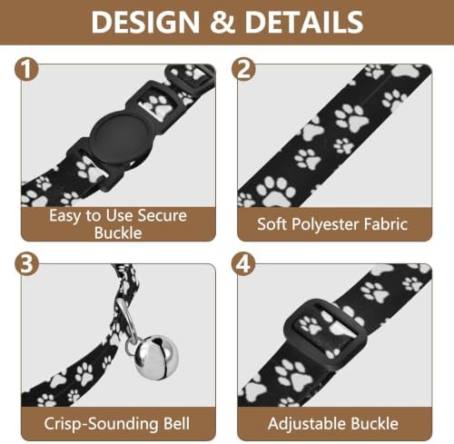 White Dog Paw Prints Black Adjustable Buckle Kitten Collars 2 Pack Adjustable Pet Collar