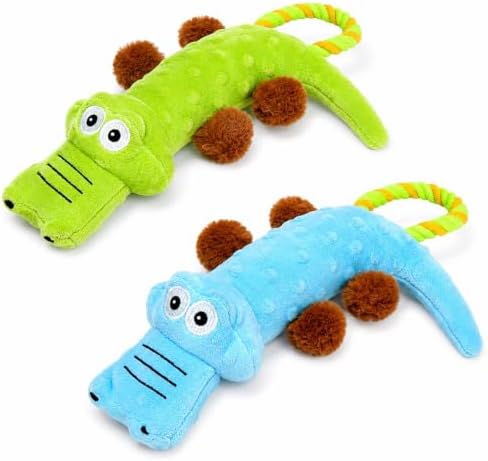 PrimePets Squeaky Dog Toys, 2 Pack, Stuffed Crocodile Tug of War Dog Toys for Small Medium Large Dogs, Interactive Puppy Chew Toy to Keep Them Busy