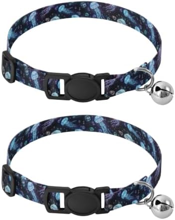 2 Pack Small Dog Collar Jellyfish Breakaway Cat Collars with Bell, Adjustable Length 10.6" to 17.1"