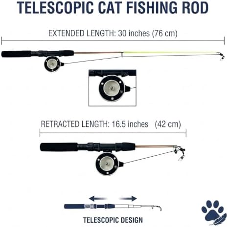 Cat Teaser Wand, 30-Inch Retractable Cat Fishing Pole Toy with 5 Replacement Teaser Toys, Fox Tail, Swallow, Butterfly and 2 Caterpillars, Interactive Indoor & Outdoor Cat Toy