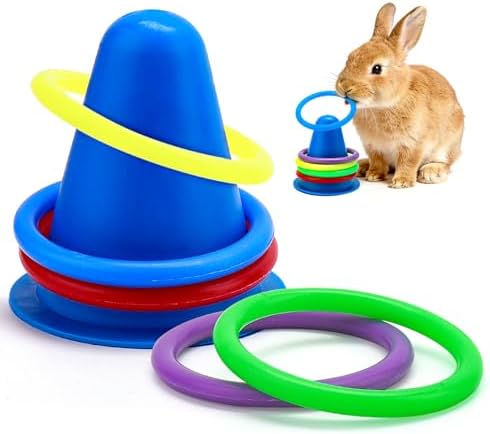 WALLFID 6-Piece Set,Bunny Toys for Rabbits Indoor,Rabbit Toys for Bunnies Boredom,Pet Enrichment Gear,Fun Activity Items,Rabbit Accessories,Suits Dutch Bunny Crossbreed Colourful Ring Set (Blue)