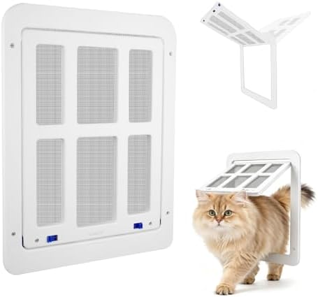 Enjoying Cat Door for Screen Doors, Passage Opening 8.3" x 10.3", Access Freely, Magnetic Swing Flap, Small Pet Door for Sliding Doors Window, Lockable, White