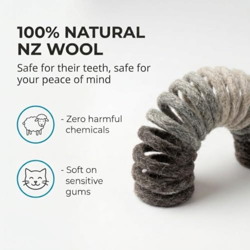 Glaciart One Felt Spring Cat Toy – 3 Pcs Soft Fuzzy Enrichment 100% Natural Wool - Interactive Stretchable Play Cat Toy Set - Safe for Pets, Non-AZO Colored Dyes - 30” Long