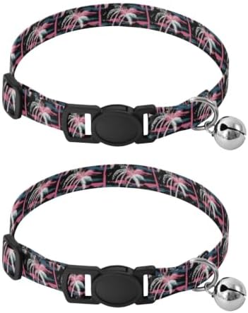 Palm Trees Dog Collar with Bell 2 Pack Small Dog Collar Adjustable 10.6 to 17.1 Inches