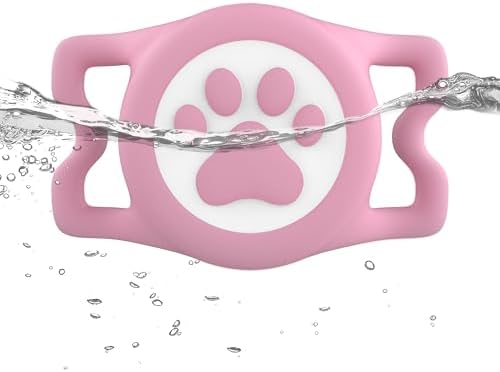 Dog Collar with AirTag Holder, QR Code Tracking, Paw Print Covers, Multi-Color (Pink)