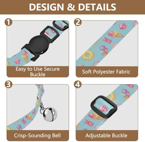 Colorful Cupcakes Puppy Collar 2 Pack Collar for Cats Adjustable Length 10.6" to 17.1"