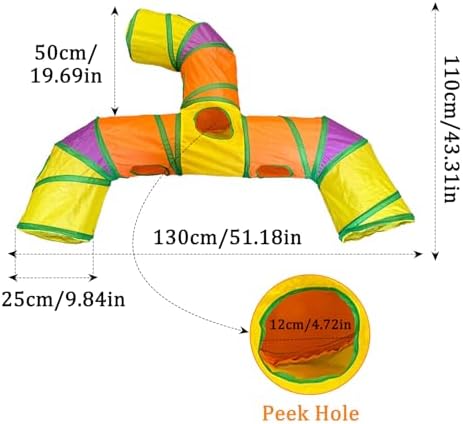3-Way Cat Tunnels for Indoor Cats with Peek Hole, Large Foldable Rainbow Pet Tube Toy with Hanging Ball, Fun Interactive Toys for Kittens, Rabbits, Small Dogs