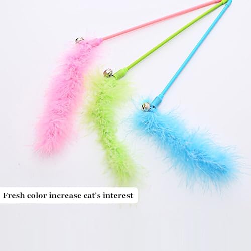 Cat Wand Toys, 3 PCS Interactive Feather Wands Colorful Cat Teaser Wand