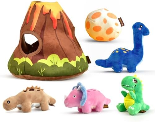 Dinosaur Squeaky Dog Toy for Large Dogs, Interactive Plush Chew Toy, Hide and Seek Design, Black, 10x2x5 Inches