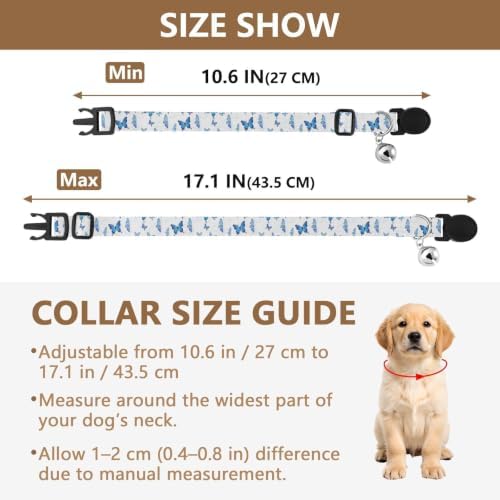 Butterflies Blue White Cat Collar 2 Pack for Puppy Adjustable Length 10.6" to 17.1"