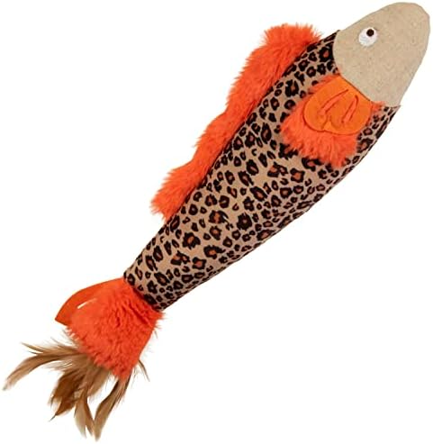 SmartyKat Instincts HappyNip Fin Frenzy Fish Kicker Crinkle Plush Cat Toy, Contains Catnip & Silvervine - Orange/Beige, One Size