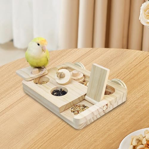 Wooden Foraging Toy Bird Puzzle Pet Treat Dispenser Parrot Enrichment Game Educational Mental Training Wood Three Compartments