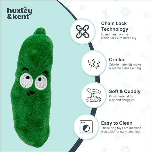 Huxley & Kent Funny Dog Toy w/Squeaker – Power Plush Squeaky Dog Toys for Small Dogs – Durable Small Stuffed Animal for Indoor Play & Fetch - Tiny Tuff Dell Pickle