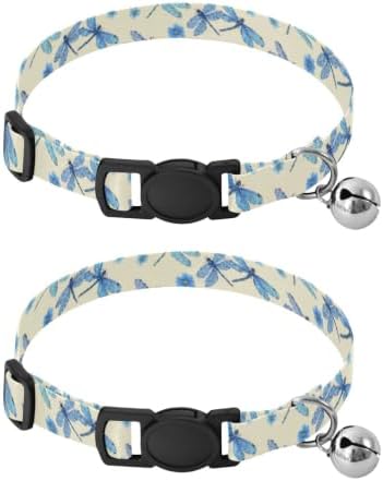 Dragonflies Flowers Blue Easy to Clean Pet Collar 2 Pack Lightweight Pet Collar for Cats and Dogs