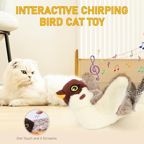 Interactive Chirping Bird Cat Toys with Flapping Wings,2025 Simulated Chirping Bird Cat Toy,Flying Bird Cats Toy,Flying Simulation Electric Sparrow ShakingToys for Indoor Pets