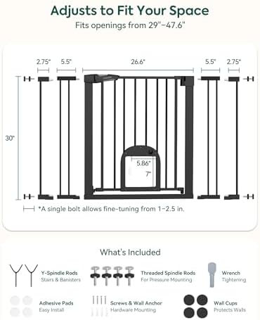 Babelio Extra Wide Baby Gate with Cat Door, CatPrivilege III, 29-48"