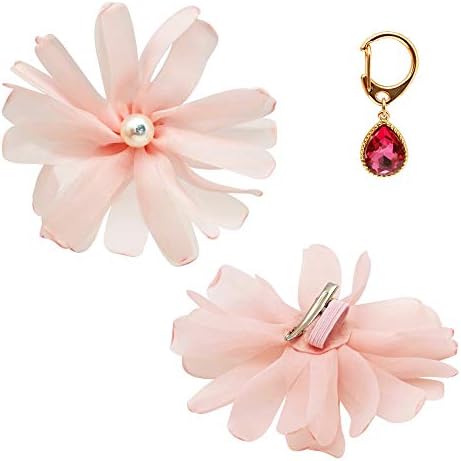 Blueberry Pet Pretty Accessory Set of Floral Collar Slide Hair Clip and Pedant for Dogs & Cats, Flower Decor and Pink Waterdrop Pendant