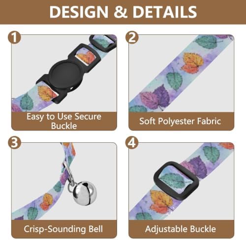 Fall Leaf Colorful Soft Cat Collar, 2 Pack Small Dog Collar with Bell