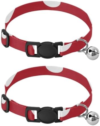 White Polka Dots On Red Soft Polyester Pet Collar, 2 Pack Cat Collars with Bell