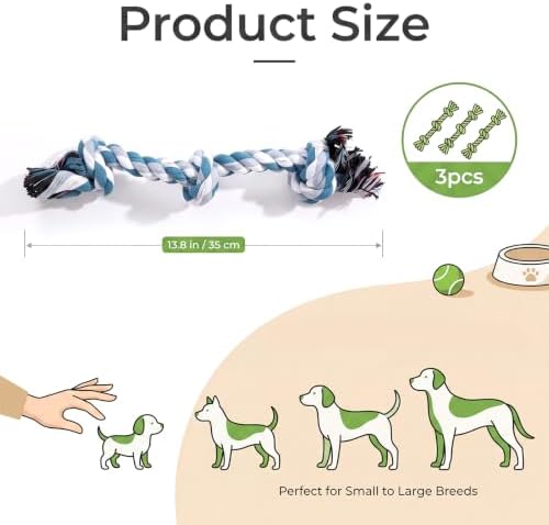 ondware Dog Rope Toys 3 Pack, Cotton Chew Tug Toys for All Dogs
