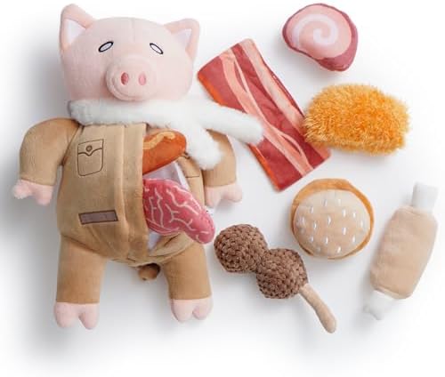 Nocciola Stuffed Pig Dog Toys: Hide and Seek Funny Squeaky Crinkle Plush Dog Chew Toys for Small Medium Breed, Cognitive Training Pet Enrichment Gifts Supplies