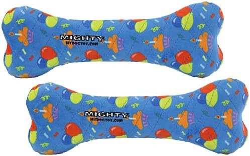 MIGHTY Tuffy 2 Pack Bone Dog Toy: Ultra Durable Plush Toy with Multiple Layers & Reinforced Seams, Washable and Floats, Vinyl Bone & Fleece